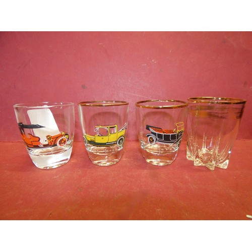 82 - Set of three Vintage Car Tumbler Shot Glasses depicting Austin, Ford and Daimler