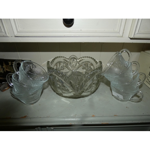 17 - CRYSTAL PUNCH BOWL WITH  CRYSTAL CUPS