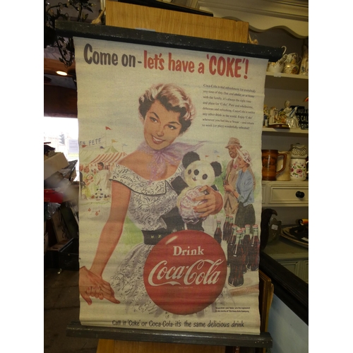 25 - OLD LINEN HANGING  COCA COLA SIGN