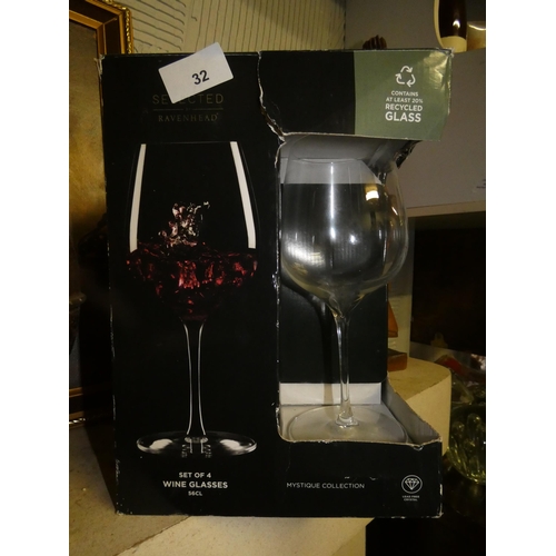 32 - 4 NEW BOXED RAVENHEAD WINE GLASES