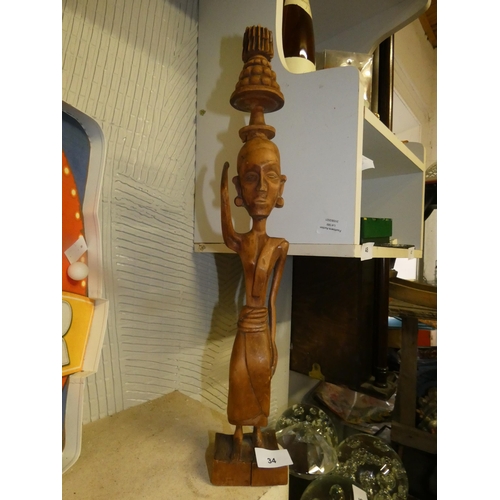 34 - HAND CARVED AFRICAN LADY