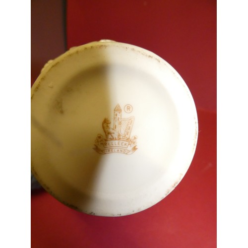 127 - VINTAGE BELLEEK BUD VASE-BROWN STAMP