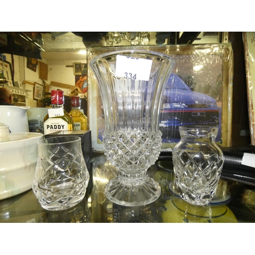 334 - 3 HAND CUTTING CRYSTAL VASES