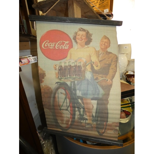 50 - OLD LINEN HANGING  COCA COLA SIGN