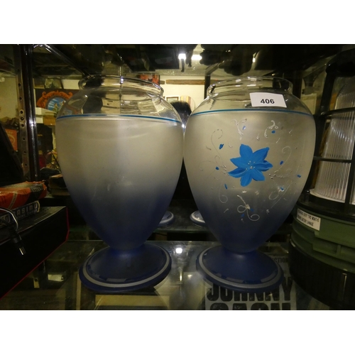 406 - 2 ORNATE HAND BLOWN VASES