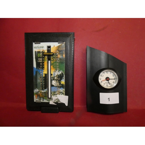 1 - SMALL BLACK CLOCK AND TELEPHONE NUMBERS BOOK