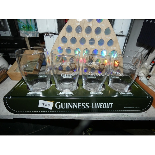 729 - Guinness Lineout Tray for 4 Pint Glasses+4 GUINNESS GLASSES