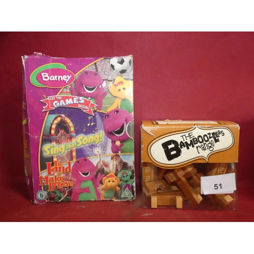 50 - 3 BARNEY DVD'S AND WOODEN GAME