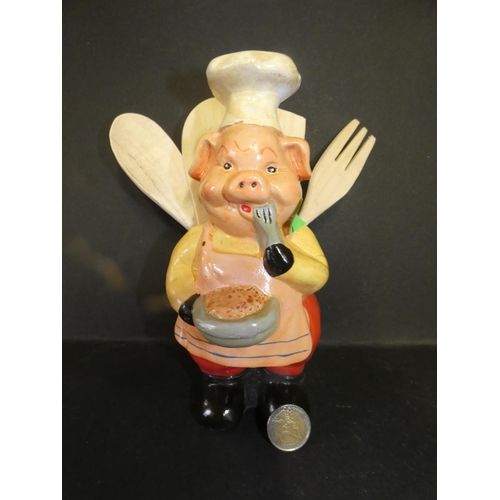 1 - VINTAGE 1960S CERAMIC PIG CHEF KITCHEN UTENSIL HOLDER