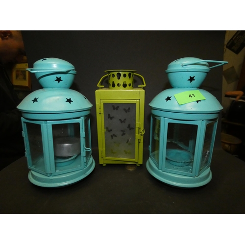 41 - 3 MOROCCAN STYLE TEALIGHT CANDLE LANTERNS