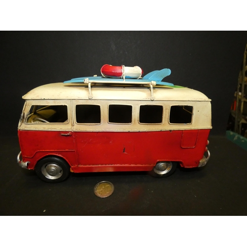 50 - Vintage VW Tin Plate Surfers Camper Van Model