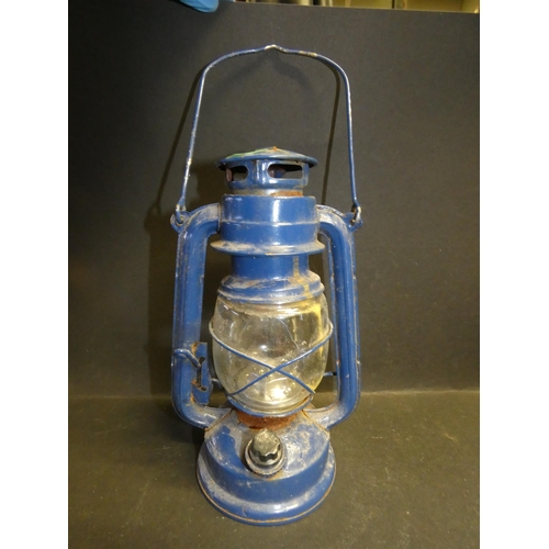 55 - VINTAGE BLUE GALVANISED HURRICAN LANTERN