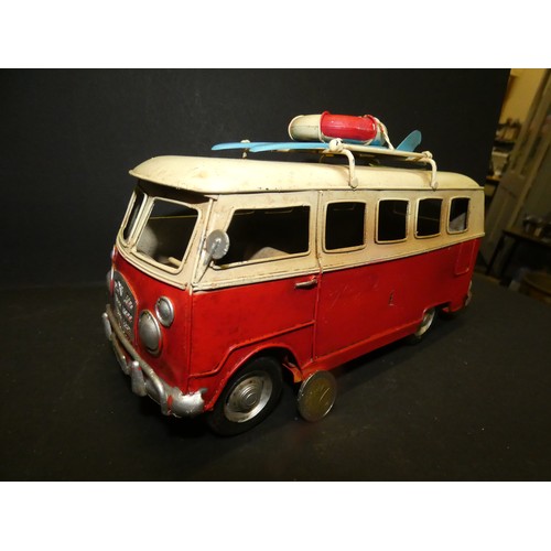 50 - Vintage VW Tin Plate Surfers Camper Van Model