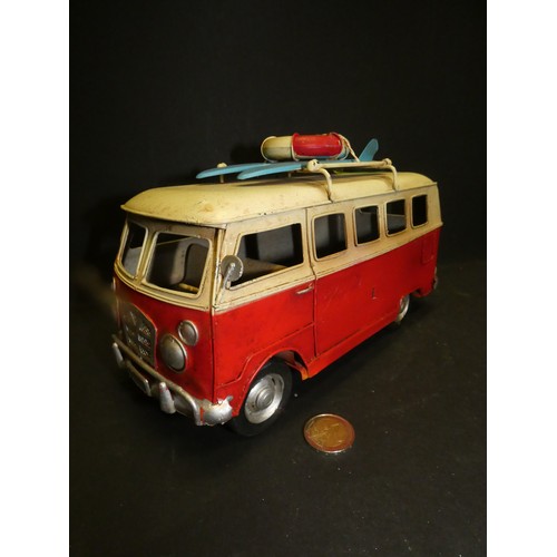 50 - Vintage VW Tin Plate Surfers Camper Van Model