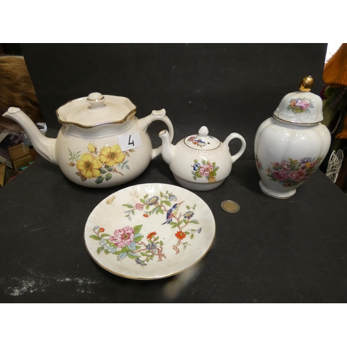 4 - VINTAGE AYNSLEY TEAPOT AND SAUCER, THE LEONARDO COLLECTION TEA POTS