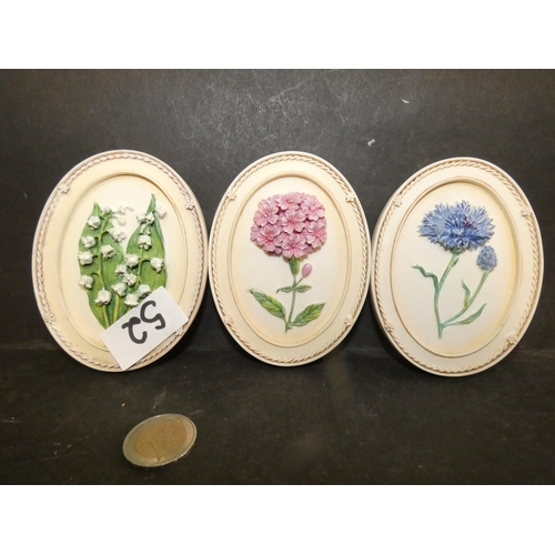 52 - SET OF THREE MINI M&S WALL FLORAL PLAQUES