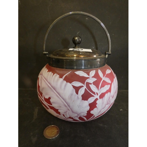 60 - ANTIQUE GLASS BISCUIT BARREL