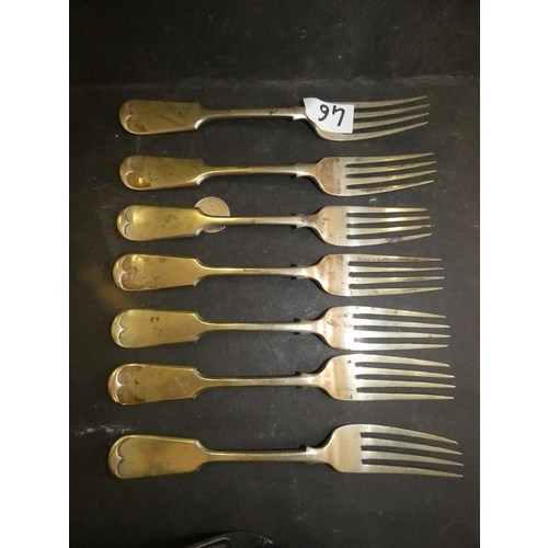 46 - SET OF SEVEN VINTAGE  STAMPED SILVER   FORKS