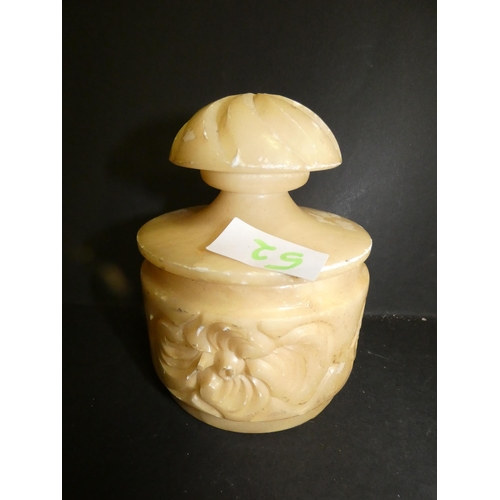 52 - Antique Indian 1913 Hand Carved Alabaster Jar with Lid