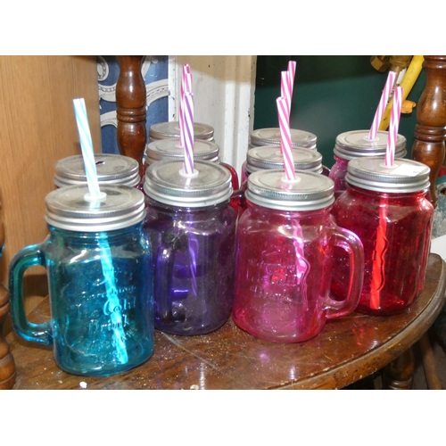 5 - QTY OF GLASS LIDDED JARS WITH STRAWS