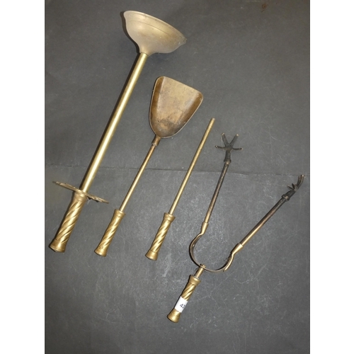 43 - VINTAGE BRASS FIREPLACE TOOL SET