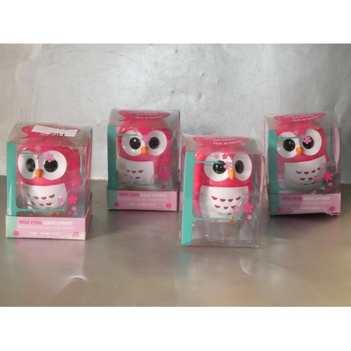 201 - 4 HAND LOTIONS OWL  CONTAINERS