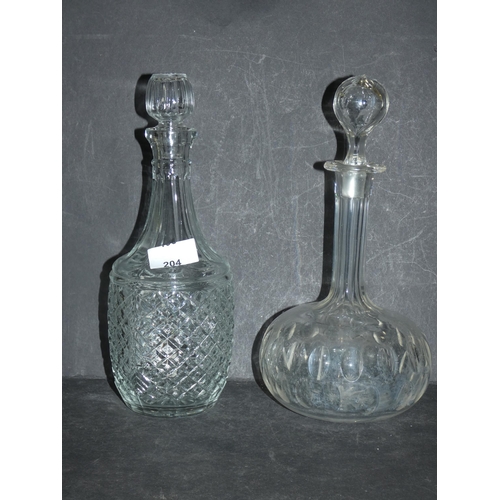 204 - 2 BEAUTIFULLY CUT ANTIQUE DECANTERS WITH STOPPERS