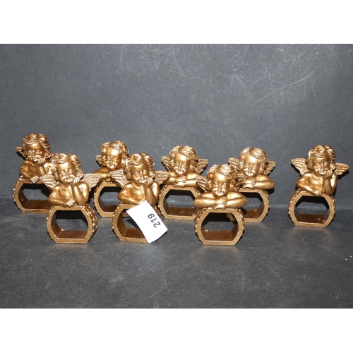 219 - 8 GOLDEN TONE CHERUBS NAPKIN RINGS