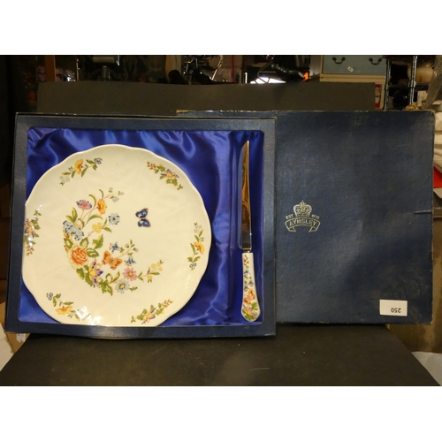 250 - AYNSLEY PORCELAIN COTTAGE GARDEN CAKE PLATE AND CAKED KNIFE