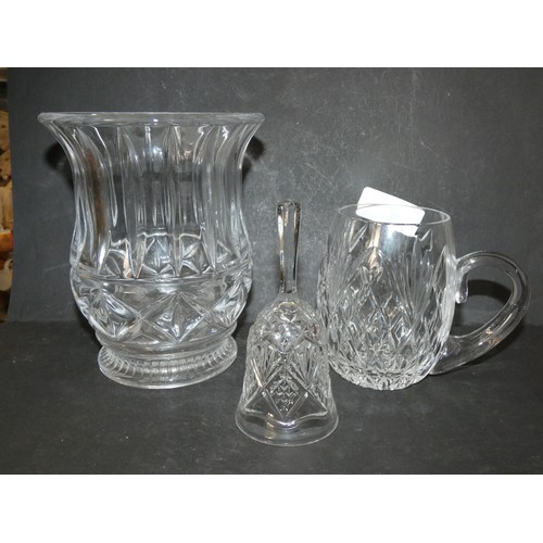 245 - CRYSTAL VASE, BELL AND MUG