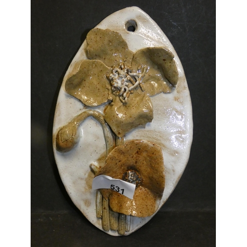 531 - HAND THROWN POTTERY FLORAL PLAQUE