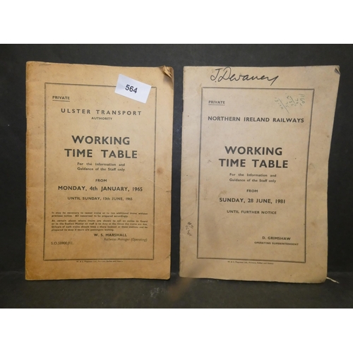 564 - WORKING TIME TABLE ULSTER AND NORTHERN IRELAND FROM 1965 AND 1981