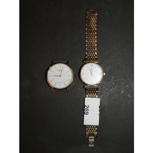 269 - 2 GOLD TONE WATCHES (ONE NEEDS STRAP)