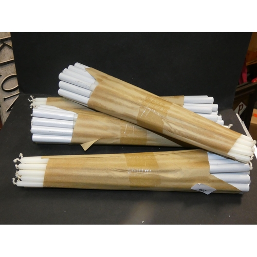 607 - LARGE QUANTITY OF WHITE BEESWAX DINNER CANDLES