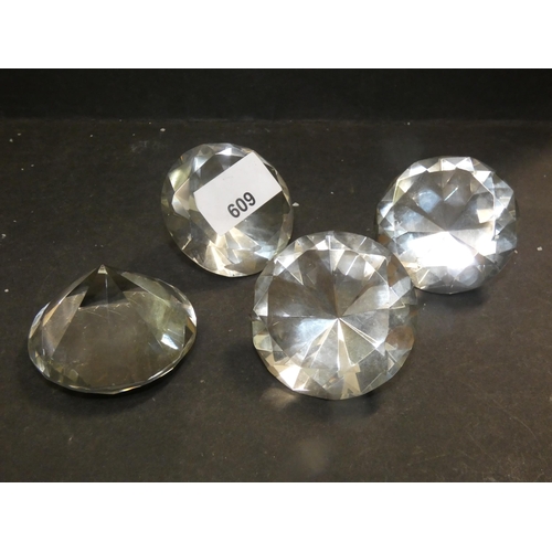 609 - 4 DIAMOND SHAPE CRYSTAL PAPERWEIGHTS