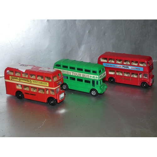 659 - THREE DOUBLE DECKER DIECAST MODEL BUSES ( 2 x LLEDO)