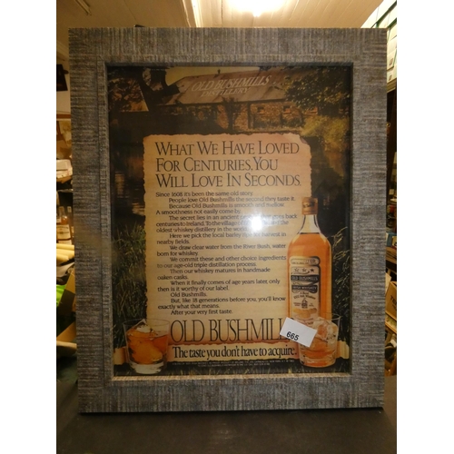 665 - OLD BUSHMILLS FRAMED ADVERTISING PICTURE