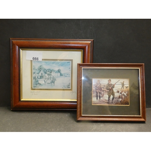 666 - TWO FRAMED HUNTING PICTURES (ONE SIGNED)