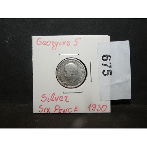 675 - SILVER OLD GEORGIVS 5 SIX PENCE COIN-1930