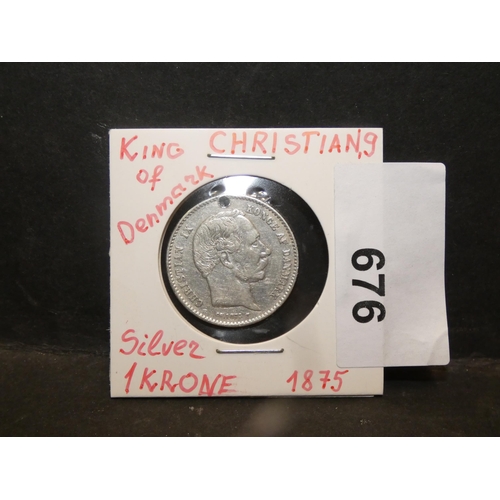 676 - SILVER OLD KING OF DENMARK ONE KRONE COIN-1875