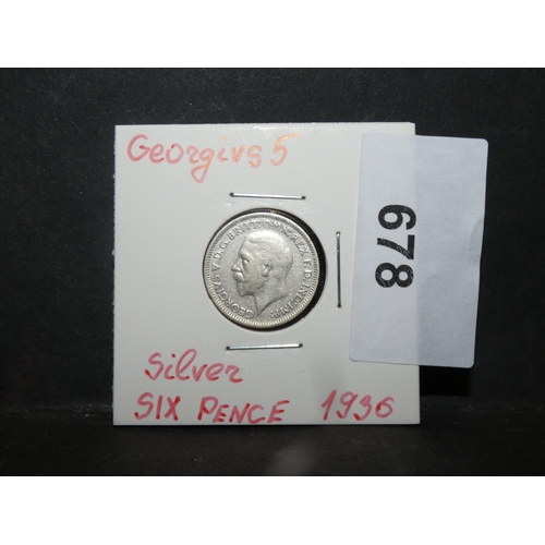 678 - SILVER OLD GEORGIVS 5 THREE PENCE COIN-1936