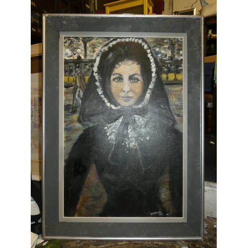 707 - W.M. NOYK 1979 FRAMED PICTURE OF VICTORIAN LADY IN MOURNING