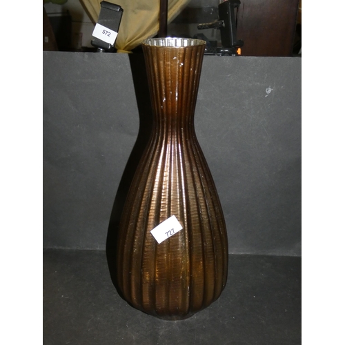 727 - TALL MATT RIBBED BROWN VASE