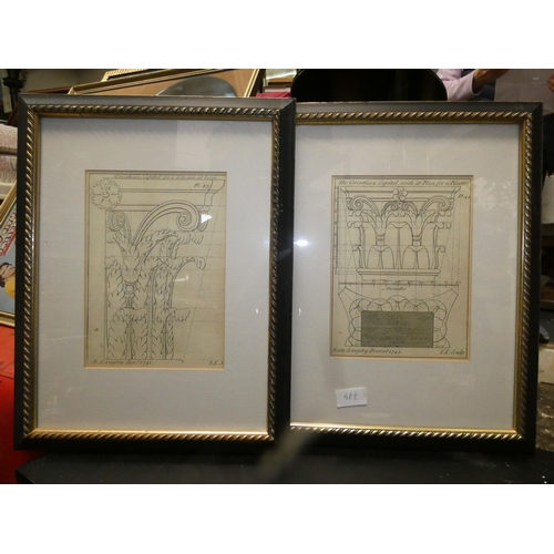 784 - FRAMED DRAWINGS OF CORINTHIAN CAPITAL  BY BATTY LANGLEY 1741