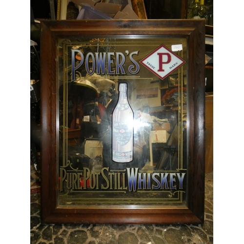 790 - POWER'S PURE POT STILL WHISKEY MIRROR IN WOODEN