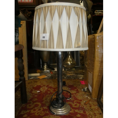 808 - SILVER TONE PILLAR LAMP WITH SHADE