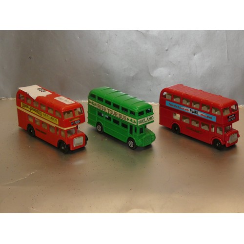 659 - THREE DOUBLE DECKER DIECAST MODEL BUSES ( 2 x LLEDO)