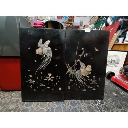 782 - 2 INLAID MOTHER OF PEARL ROOSTER PANELS