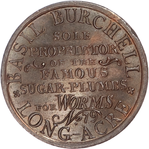 1070 - London - Longacre, Basil Burchell (medicine seller) Advertising Halfpenny undated, as last, copper a... 