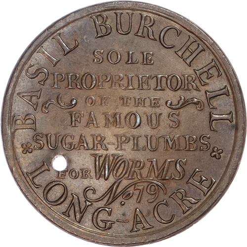 1070 - London - Longacre, Basil Burchell (medicine seller) Advertising Halfpenny undated, as last, copper a... 